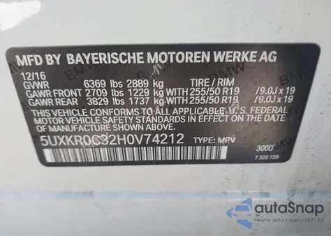 2017 BMW X5 xDrive35I z USA, uszkodzony, nr VIN 5UXKR0C32H0V74212